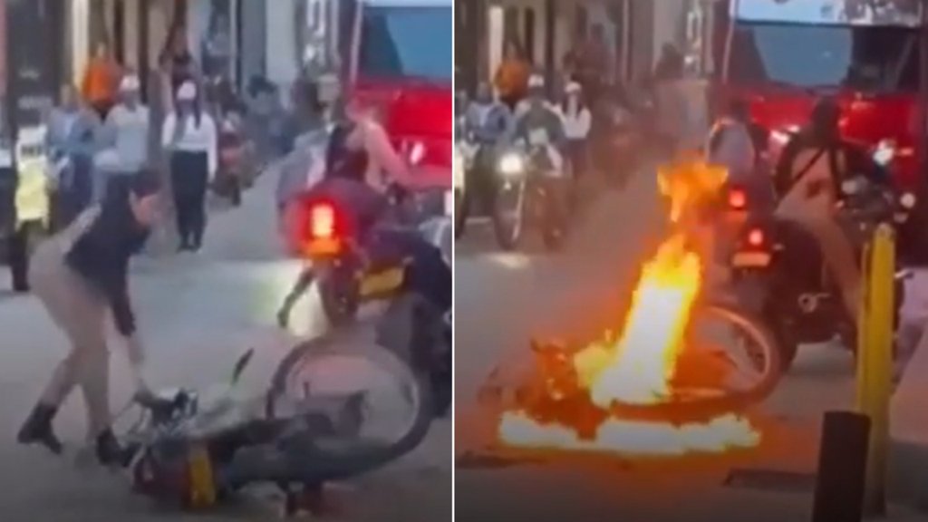Mujer incendia la motocicleta de su expareja en un parque público en San Roque, Antioquia