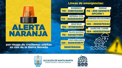 Alerta Naranja en Santa Marta por Fuertes Lluvias y Riesgo de Crecientes Súbitas