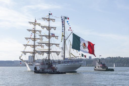 Buque Escuela Cuauhtémoc zarpa de Nueva York rumbo a México tras reparaciones