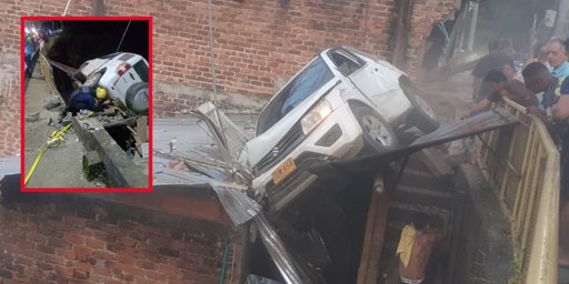 Insólito accidente en Ibagué: Camioneta pierde el control y termina sobre el techo de una vivienda