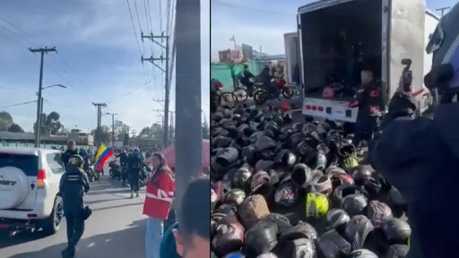 Protesta Insólita en Bogotá: Motociclistas Bloquean Vías Arrojando Cientos de Cascos al Asfalto