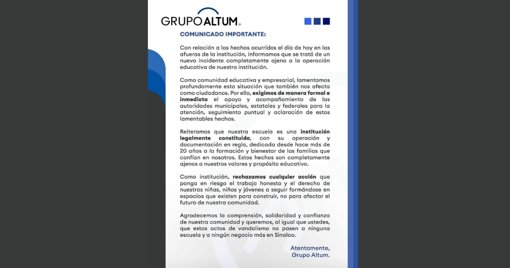 Acto de vandalismo frente a colegio en Culiacán genera exigencia de seguridad