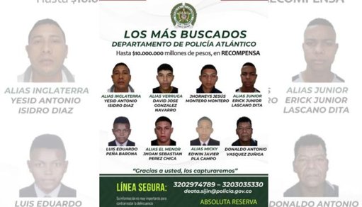 Autoridades publican cartel de los más buscados en Atlántico con énfasis en feminicidas