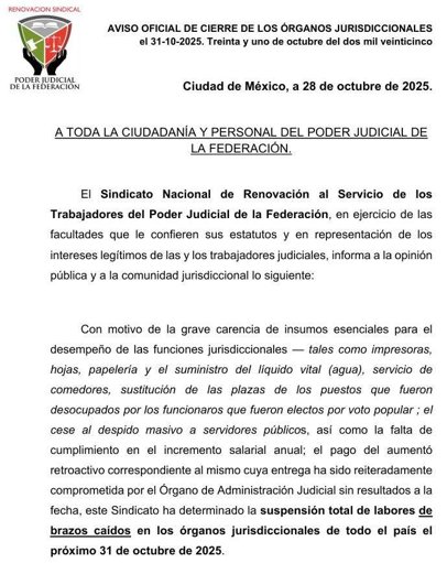Trabajadores del Poder Judicial Anuncian Paro Nacional por Crisis Laboral