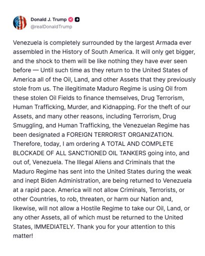 Trump Designa al Gobierno de Maduro como 'Organización Terrorista Extranjera' y Justifica el Bloqueo