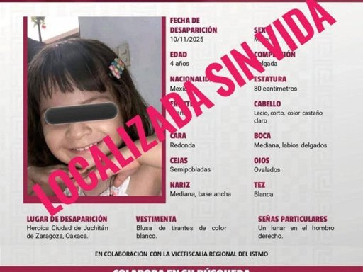 Hallan sin vida en Oaxaca a niña de 4 años desaparecida tras el asesinato de su madre