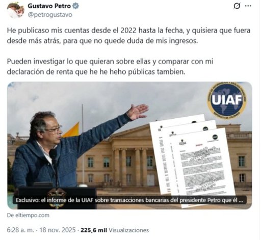 Petro publica sus finanzas para refutar acusaciones de Trump y la "Lista Clinton"