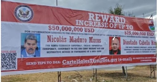 Instalan valla en frontera colombo-venezolana con recompensa de EE.
UU. por Nicolás Maduro