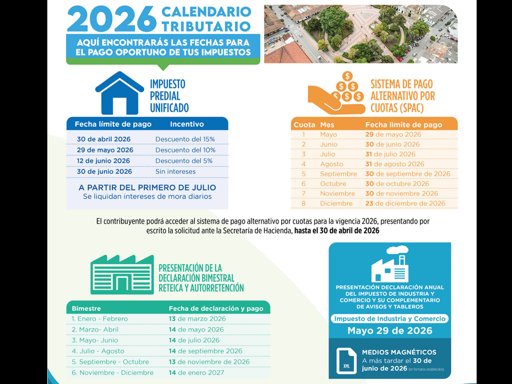 Publicación de los calendarios tributarios para la vigencia 2026