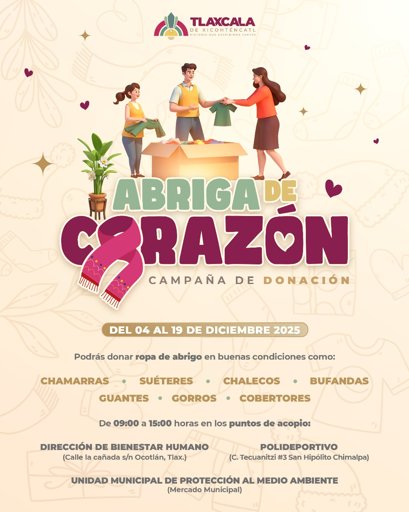 Ayuntamiento de Tlaxcala lanza campaña “Abriga de Corazón” para donar ropa invernal