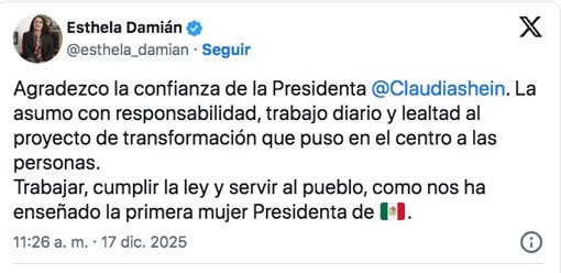 Esthela Damián Peralta es nombrada nueva Consejera Jurídica de la Presidencia