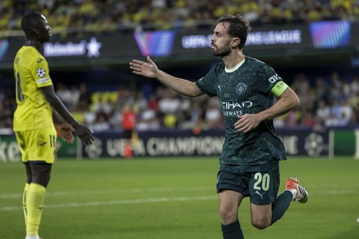 Bernardo Silva marca na vitória do Manchester City sobre o Villarreal