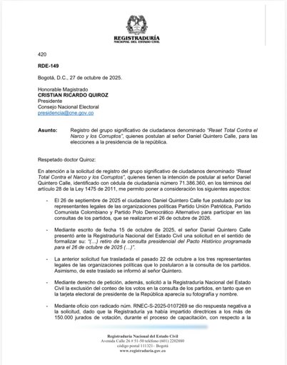 Candidatura de Daniel Quintero enfrenta limbo jurídico en autoridades electorales