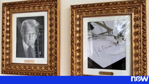 Trump substitui retrato de Biden na Casa Branca por imagem de "caneta automática"