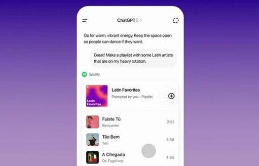 ChatGPT se integra con aplicaciones de terceros como Spotify y Canva